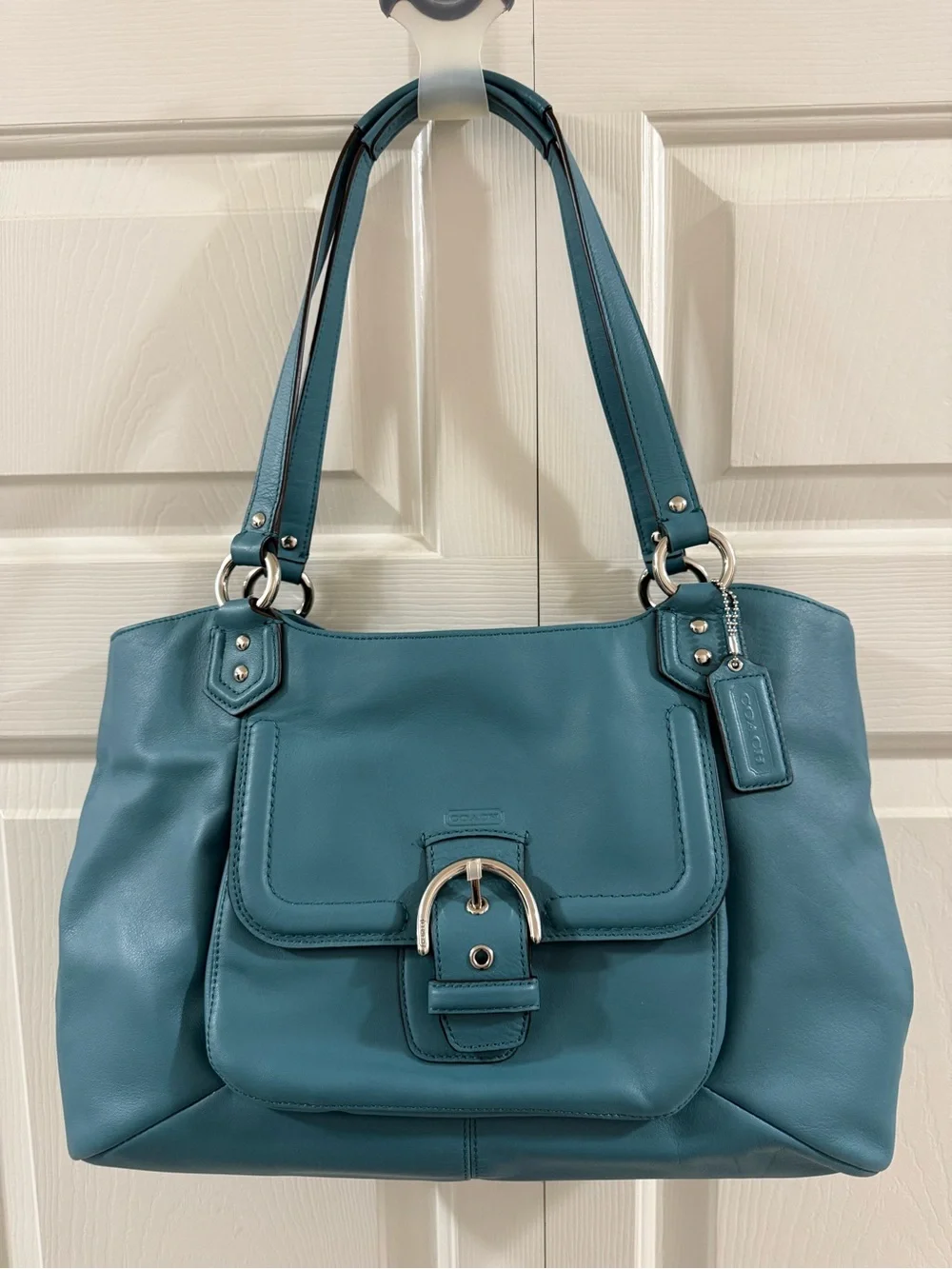 Coach Campbell Belle Carryall Robin’s Egg Blue Leather Shoulder Tote NWT